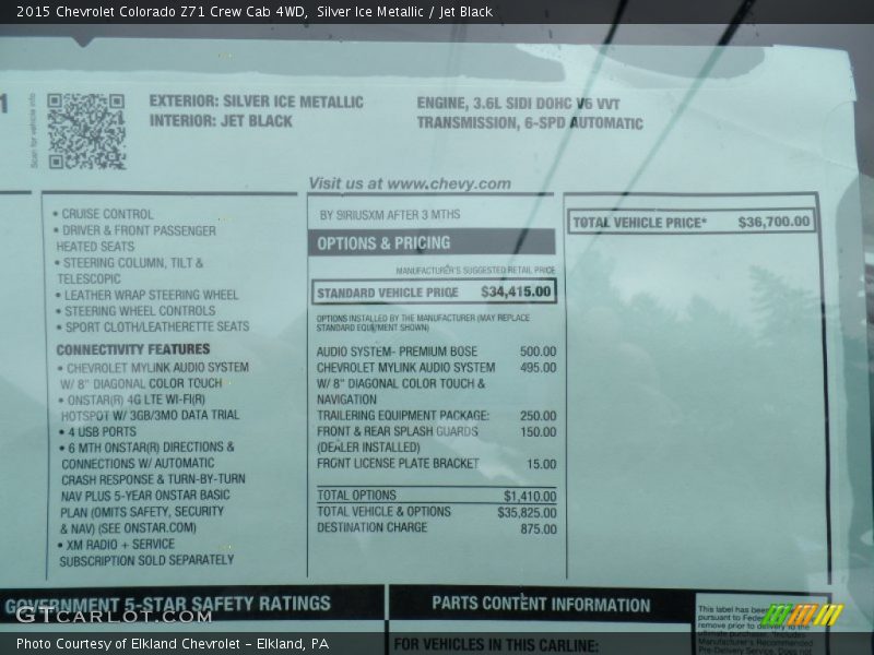  2015 Colorado Z71 Crew Cab 4WD Window Sticker