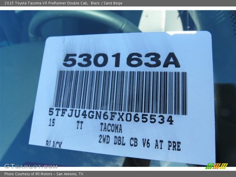 Black / Sand Beige 2015 Toyota Tacoma V6 PreRunner Double Cab