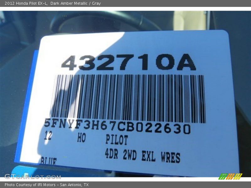 Dark Amber Metallic / Gray 2012 Honda Pilot EX-L