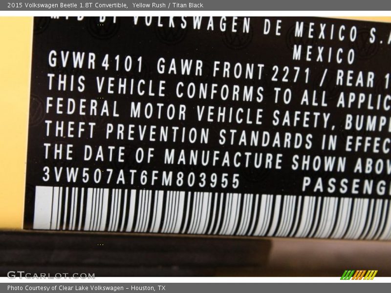 Yellow Rush / Titan Black 2015 Volkswagen Beetle 1.8T Convertible