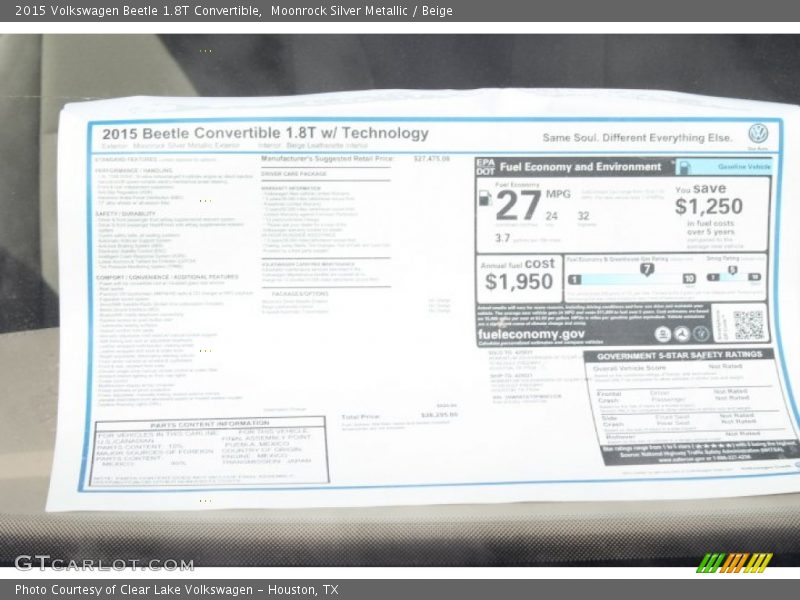 Moonrock Silver Metallic / Beige 2015 Volkswagen Beetle 1.8T Convertible