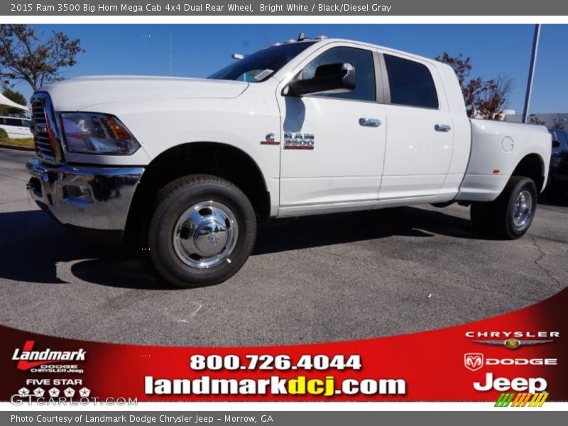 Bright White / Black/Diesel Gray 2015 Ram 3500 Big Horn Mega Cab 4x4 Dual Rear Wheel