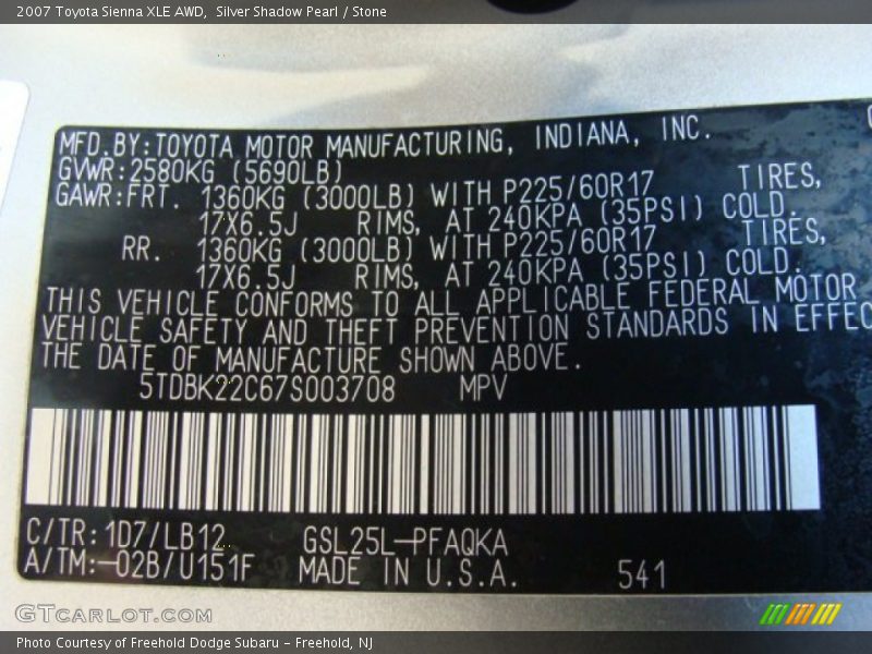 Silver Shadow Pearl / Stone 2007 Toyota Sienna XLE AWD