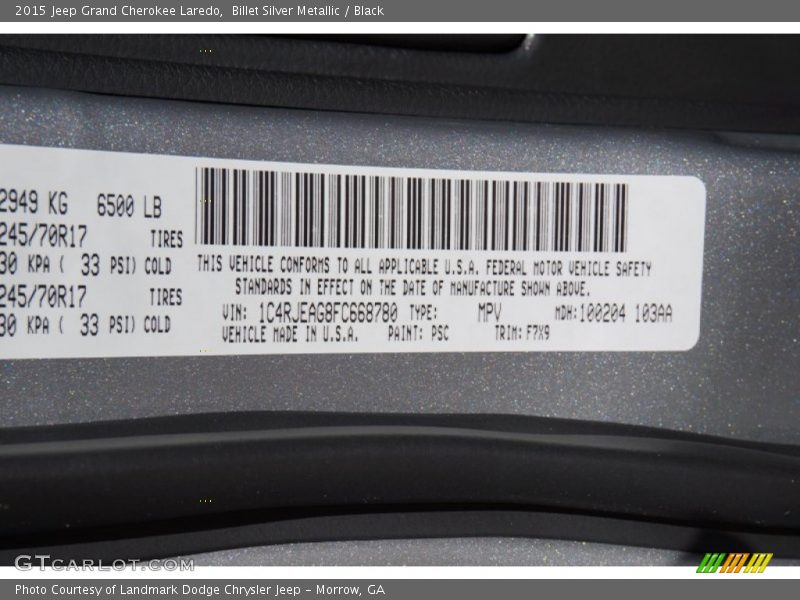 Billet Silver Metallic / Black 2015 Jeep Grand Cherokee Laredo