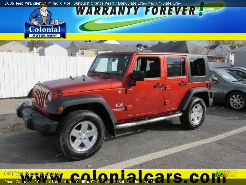 Sunburst Orange Pearl / Dark Slate Gray/Medium Slate Gray 2009 Jeep Wrangler Unlimited X 4x4