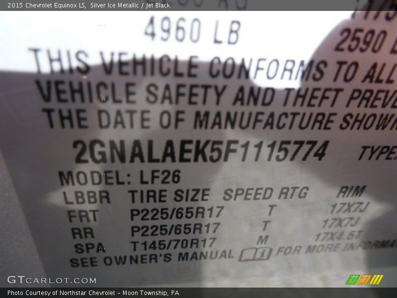 Silver Ice Metallic / Jet Black 2015 Chevrolet Equinox LS