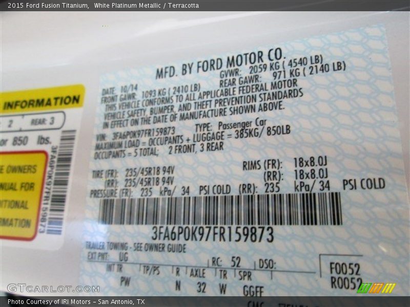White Platinum Metallic / Terracotta 2015 Ford Fusion Titanium