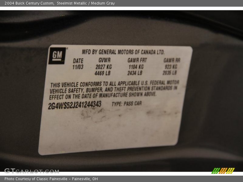 Steelmist Metallic / Medium Gray 2004 Buick Century Custom