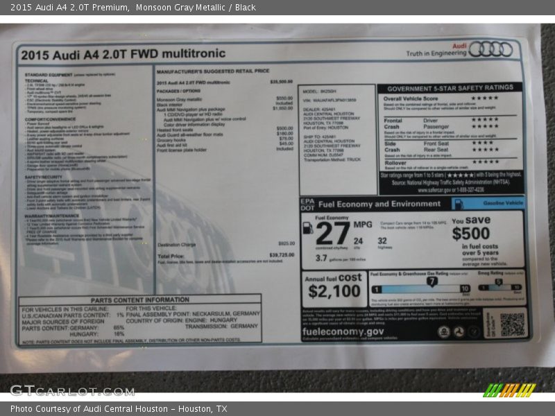 Monsoon Gray Metallic / Black 2015 Audi A4 2.0T Premium