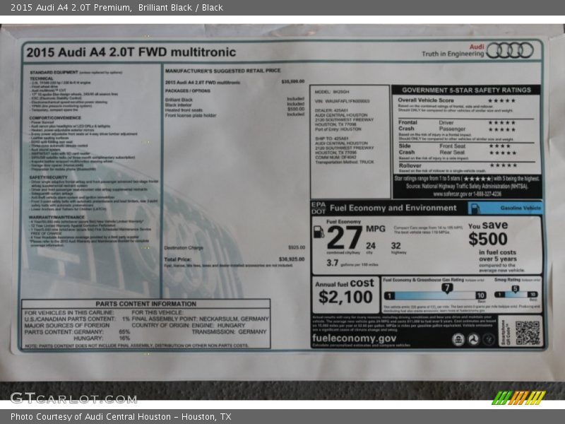 Brilliant Black / Black 2015 Audi A4 2.0T Premium
