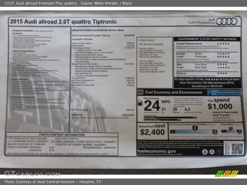  2015 allroad Premium Plus quattro Window Sticker