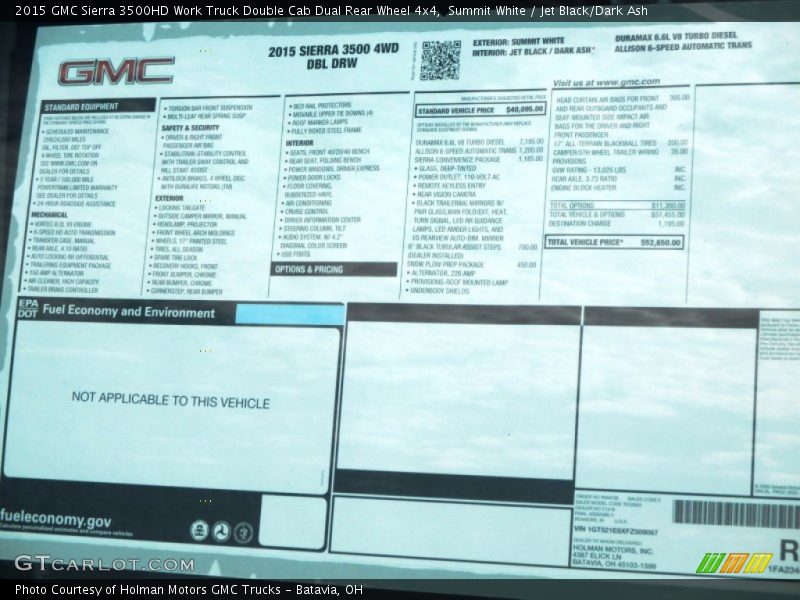 Summit White / Jet Black/Dark Ash 2015 GMC Sierra 3500HD Work Truck Double Cab Dual Rear Wheel 4x4