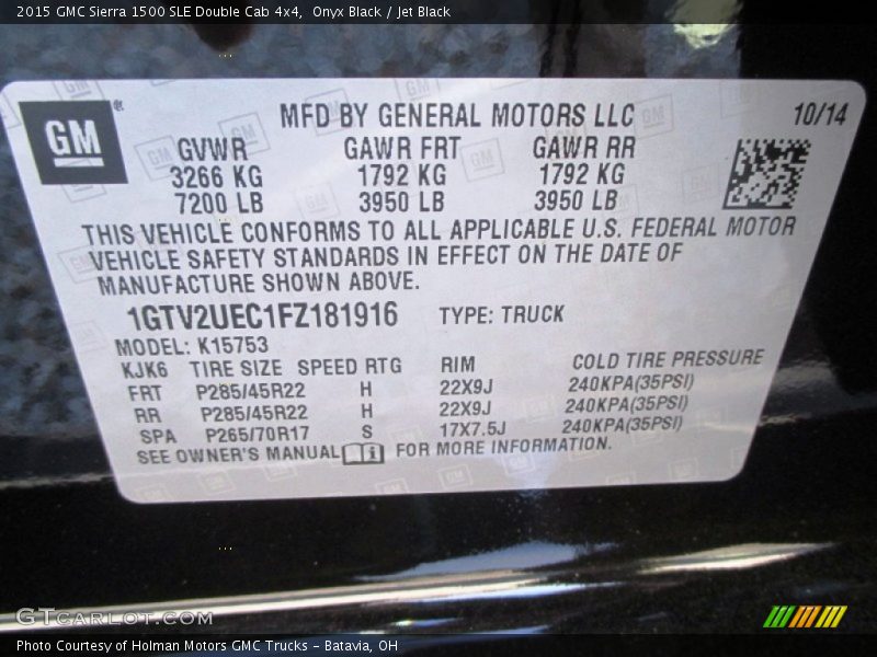 Onyx Black / Jet Black 2015 GMC Sierra 1500 SLE Double Cab 4x4