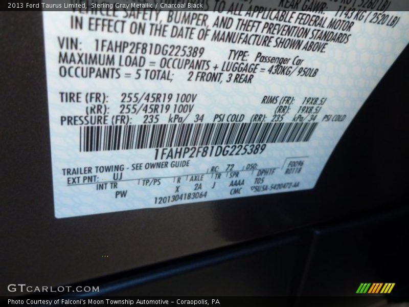 Sterling Gray Metallic / Charcoal Black 2013 Ford Taurus Limited