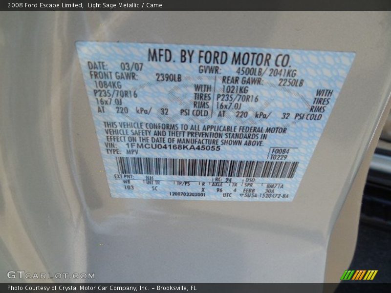 Light Sage Metallic / Camel 2008 Ford Escape Limited