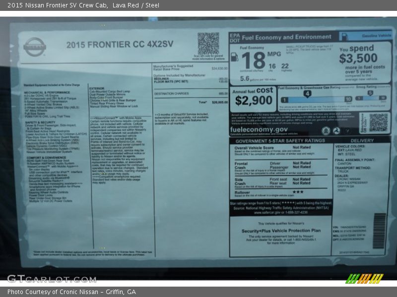  2015 Frontier SV Crew Cab Window Sticker