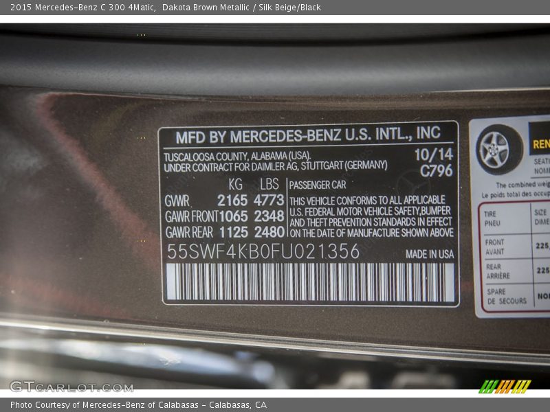 Dakota Brown Metallic / Silk Beige/Black 2015 Mercedes-Benz C 300 4Matic