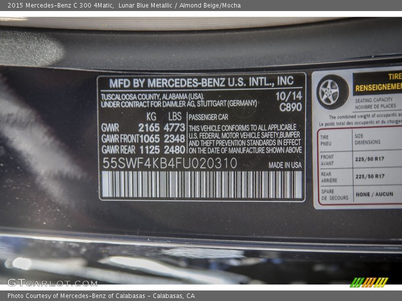 2015 C 300 4Matic Lunar Blue Metallic Color Code 890