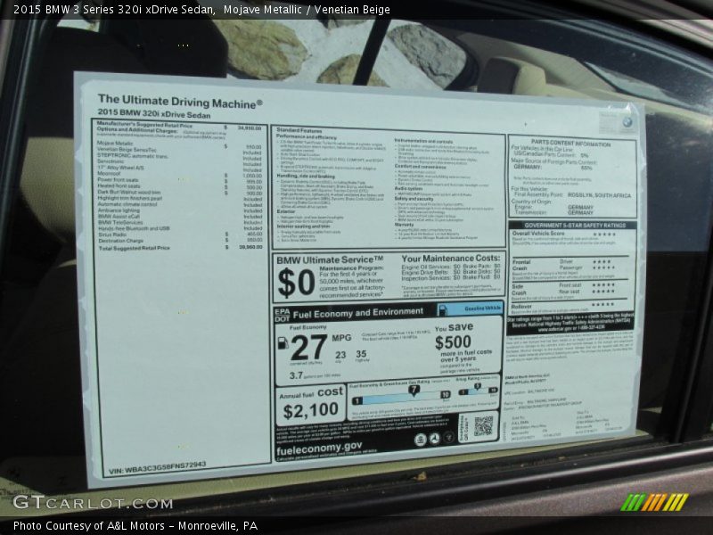  2015 3 Series 320i xDrive Sedan Window Sticker
