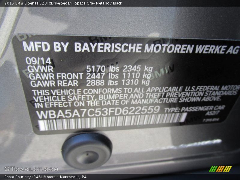 Space Gray Metallic / Black 2015 BMW 5 Series 528i xDrive Sedan
