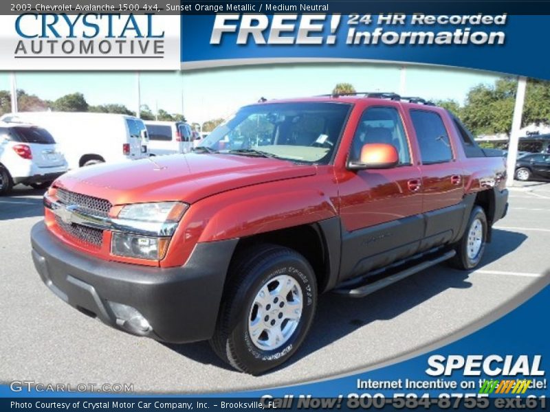 Sunset Orange Metallic / Medium Neutral 2003 Chevrolet Avalanche 1500 4x4
