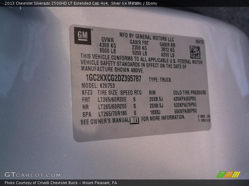 Silver Ice Metallic / Ebony 2013 Chevrolet Silverado 2500HD LT Extended Cab 4x4