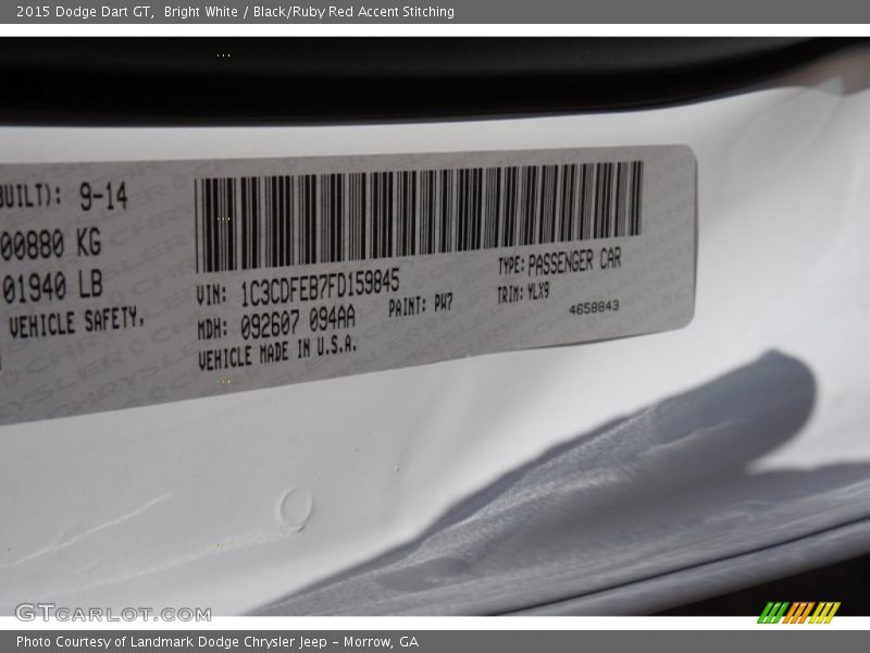 Bright White / Black/Ruby Red Accent Stitching 2015 Dodge Dart GT