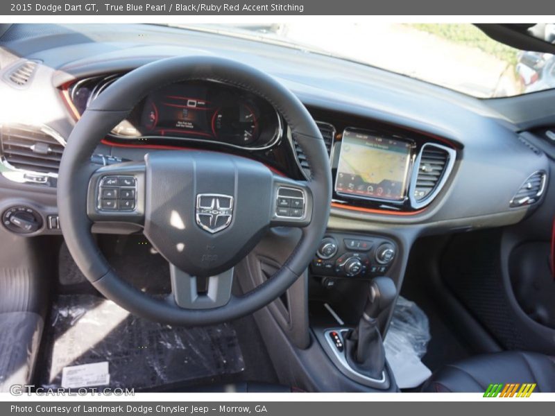 True Blue Pearl / Black/Ruby Red Accent Stitching 2015 Dodge Dart GT
