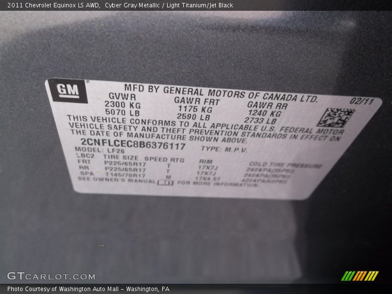 Cyber Gray Metallic / Light Titanium/Jet Black 2011 Chevrolet Equinox LS AWD