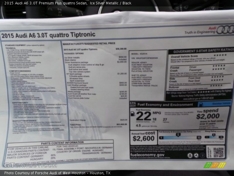 Ice Silver Metallic / Black 2015 Audi A6 3.0T Premium Plus quattro Sedan