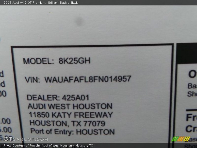 Brilliant Black / Black 2015 Audi A4 2.0T Premium