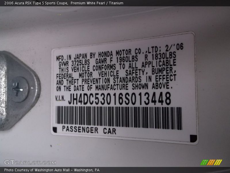 Premium White Pearl / Titanium 2006 Acura RSX Type S Sports Coupe