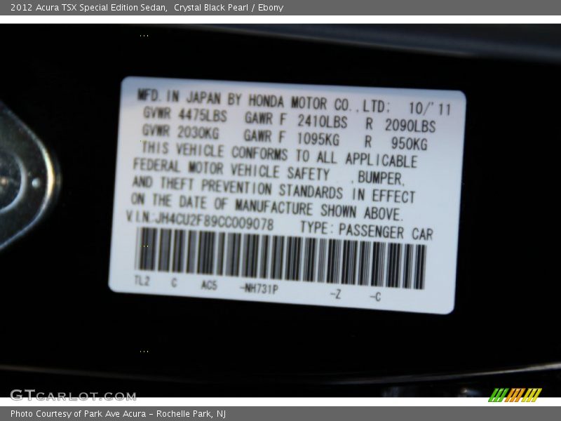 Crystal Black Pearl / Ebony 2012 Acura TSX Special Edition Sedan
