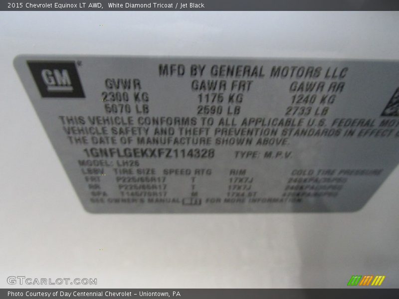 White Diamond Tricoat / Jet Black 2015 Chevrolet Equinox LT AWD