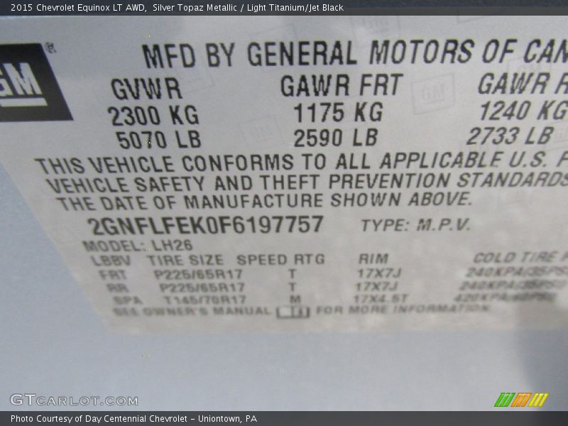 Silver Topaz Metallic / Light Titanium/Jet Black 2015 Chevrolet Equinox LT AWD