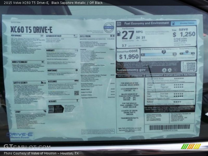 Black Sapphire Metallic / Off Black 2015 Volvo XC60 T5 Drive-E