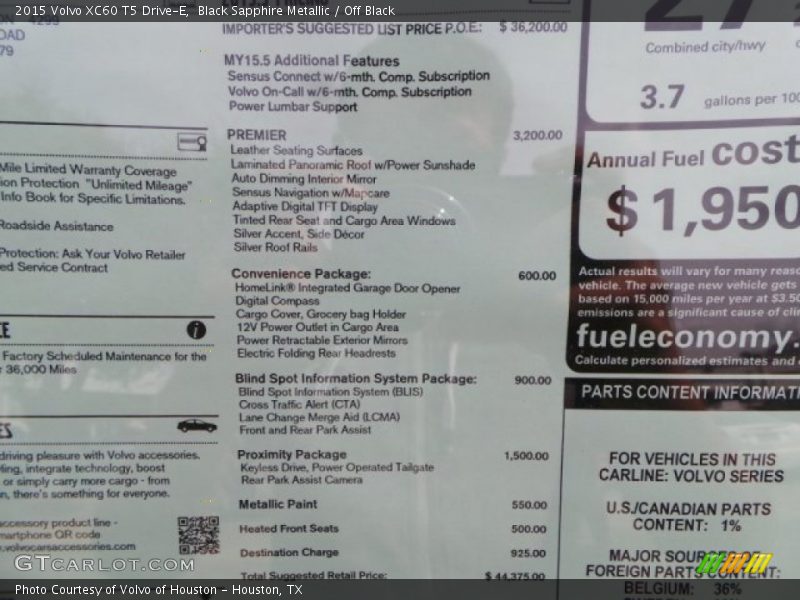 Black Sapphire Metallic / Off Black 2015 Volvo XC60 T5 Drive-E