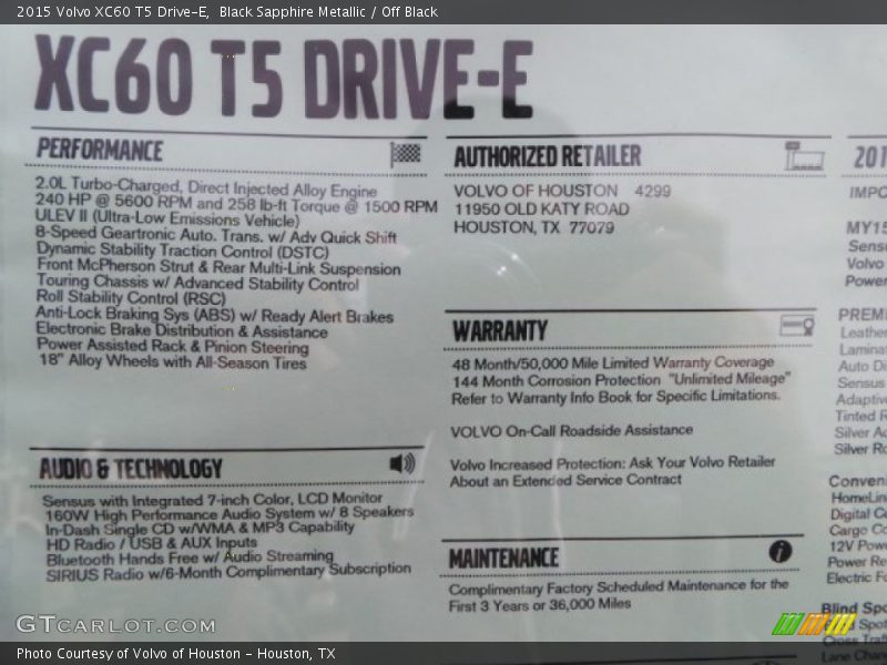 Black Sapphire Metallic / Off Black 2015 Volvo XC60 T5 Drive-E