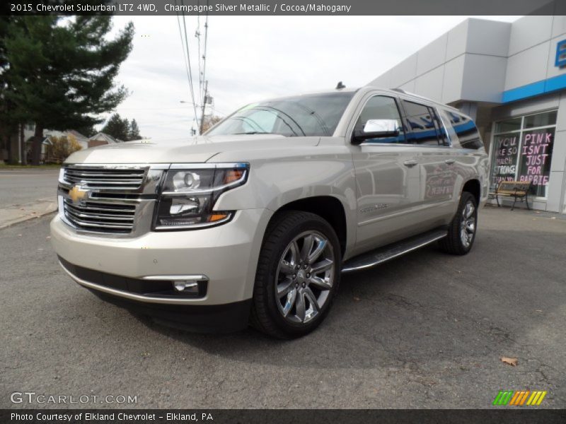 Champagne Silver Metallic / Cocoa/Mahogany 2015 Chevrolet Suburban LTZ 4WD