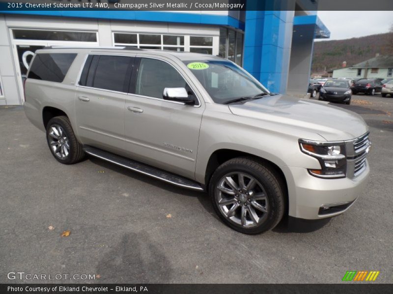 Champagne Silver Metallic / Cocoa/Mahogany 2015 Chevrolet Suburban LTZ 4WD