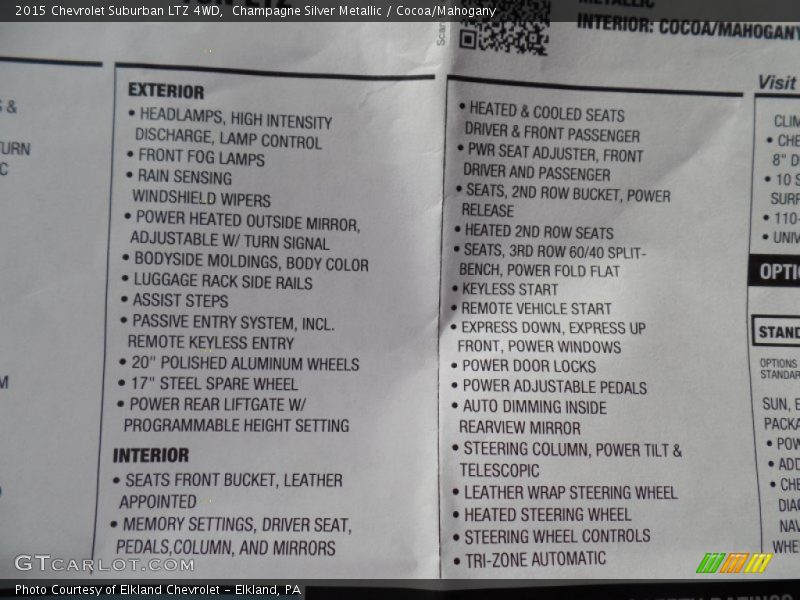 Champagne Silver Metallic / Cocoa/Mahogany 2015 Chevrolet Suburban LTZ 4WD