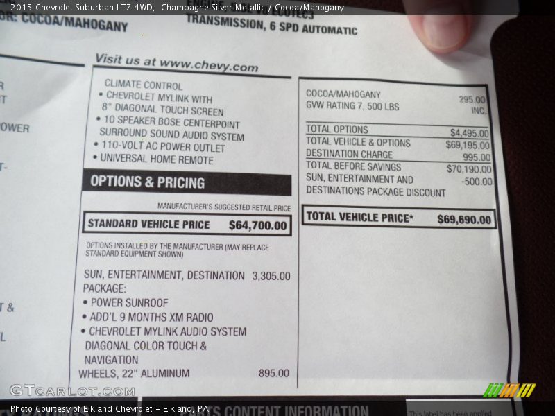 Champagne Silver Metallic / Cocoa/Mahogany 2015 Chevrolet Suburban LTZ 4WD