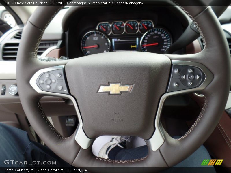 Champagne Silver Metallic / Cocoa/Mahogany 2015 Chevrolet Suburban LTZ 4WD