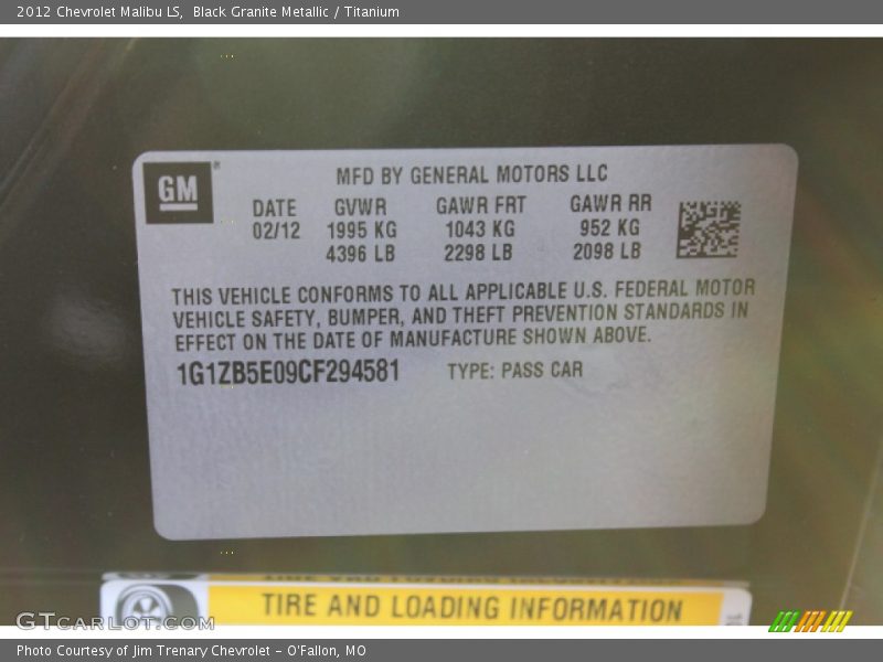 Black Granite Metallic / Titanium 2012 Chevrolet Malibu LS