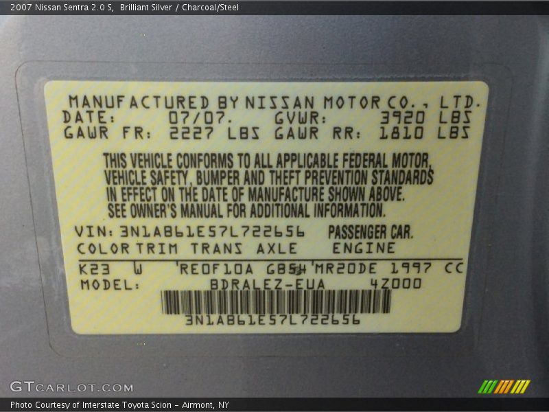 Brilliant Silver / Charcoal/Steel 2007 Nissan Sentra 2.0 S