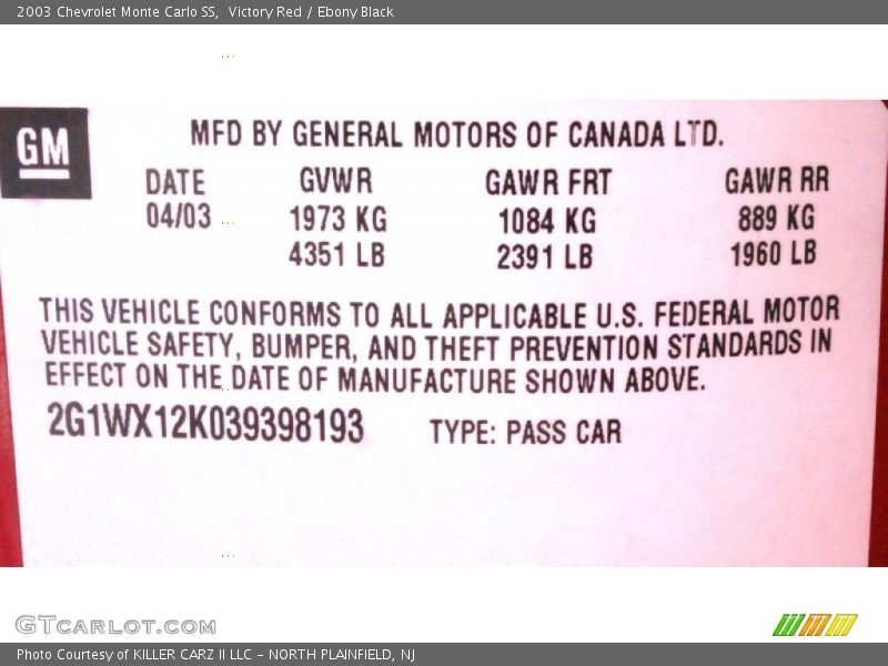 Victory Red / Ebony Black 2003 Chevrolet Monte Carlo SS
