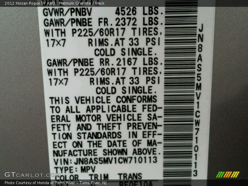 Platinum Graphite / Black 2012 Nissan Rogue SV AWD