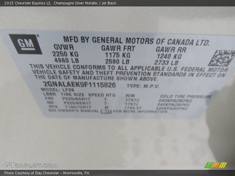 Champagne Silver Metallic / Jet Black 2015 Chevrolet Equinox LS