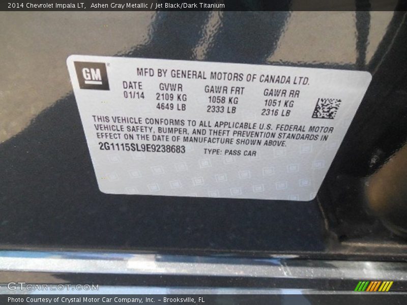 Ashen Gray Metallic / Jet Black/Dark Titanium 2014 Chevrolet Impala LT