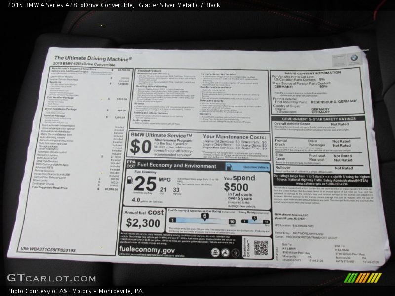  2015 4 Series 428i xDrive Convertible Window Sticker